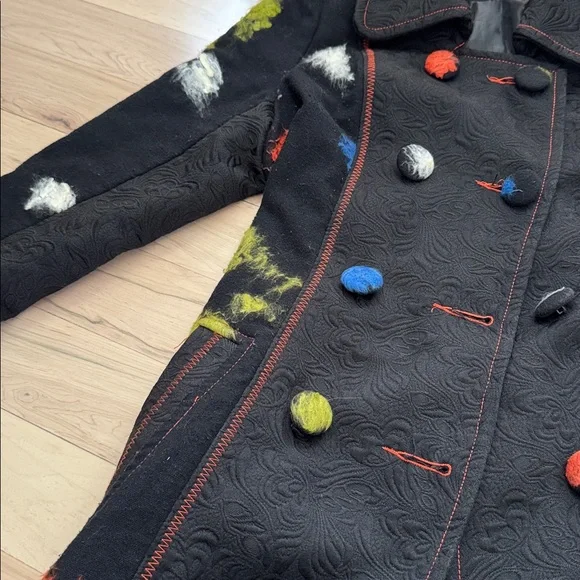 Vintage-Abstract Fuzzy Inlay Pieced Jacket Coat-Y2K-S - Picture 4 of 8